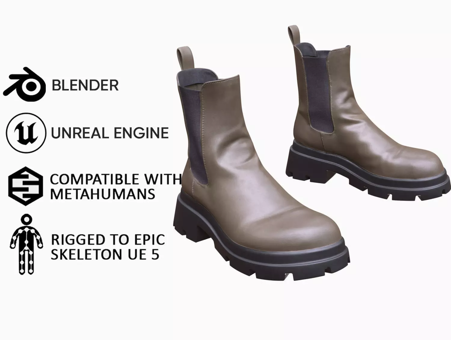 Boots 59 - All MH Bodies and UE5 Skeletons - Rigged Low-poly 3D model_0