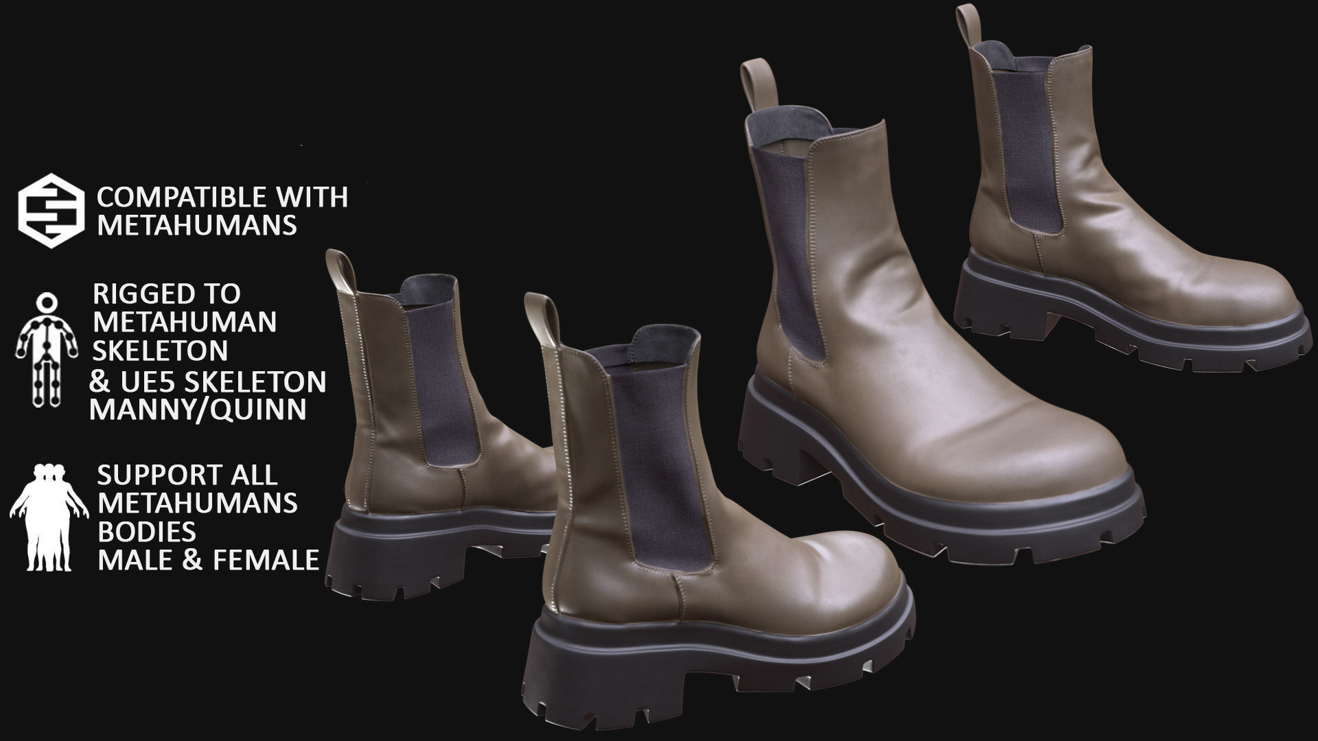 Boots 59 - All MH Bodies and UE5 Skeletons - Rigged Low-poly 3D model_3