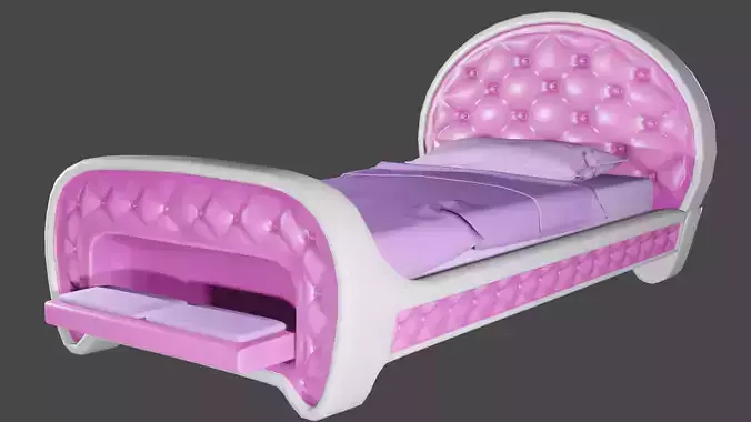 Rigged Pink Quilted Bed 3D model