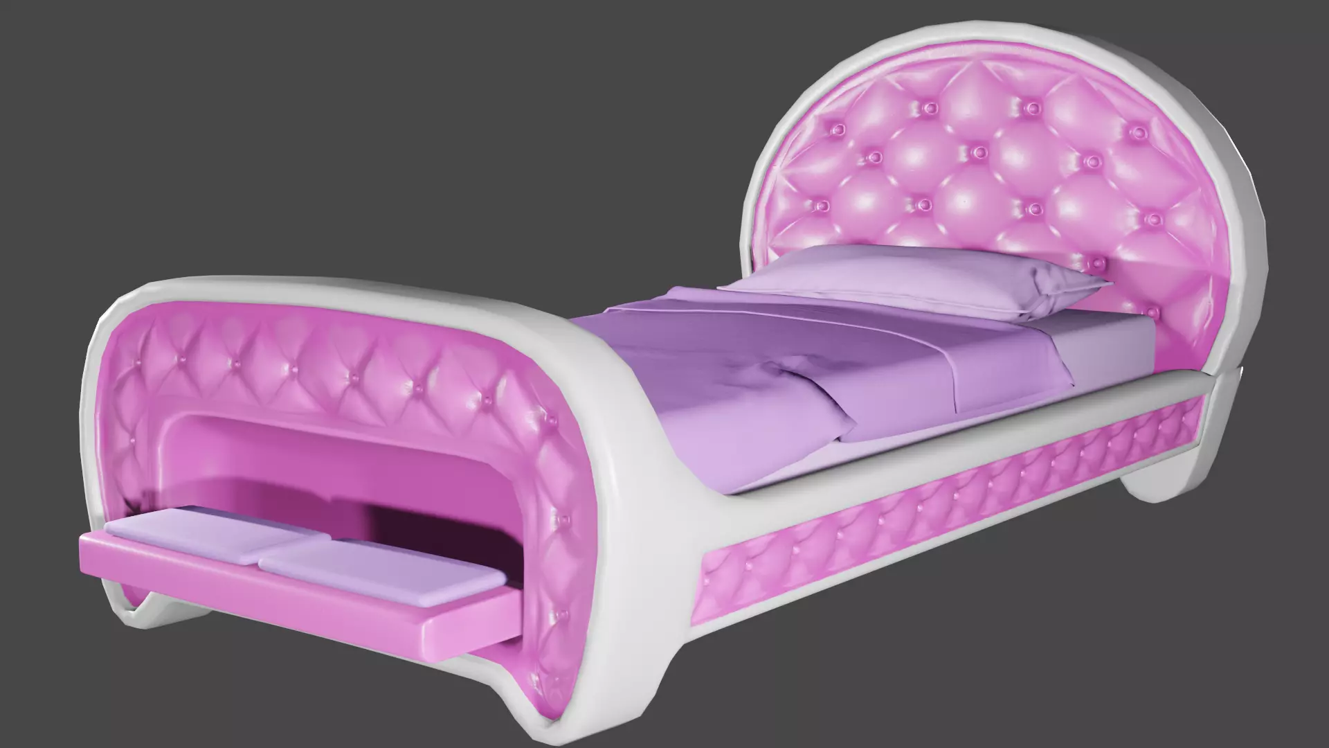 Rigged Pink Quilted Bed 3D model