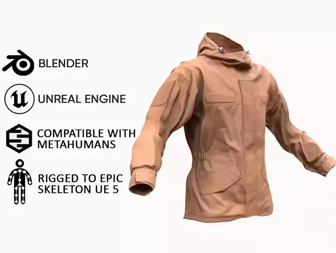 Tactical Jacket 25 - All MH Bodies and UE5 Skeletons - Rigged Low-poly 3D model