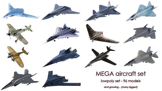 MEGA Aircraft set - all 96 models 3D Model Collection