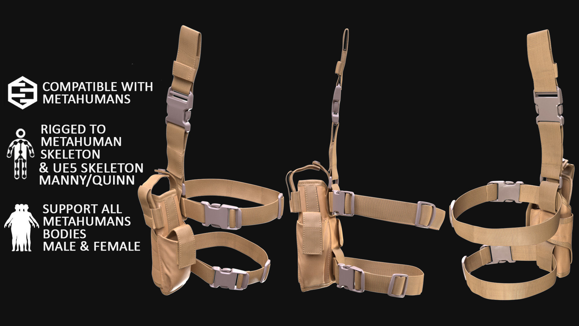 Tactical Holster 18 - All MH Bodies and UE5 Skeletons - Rigged Low-poly 3D model_3