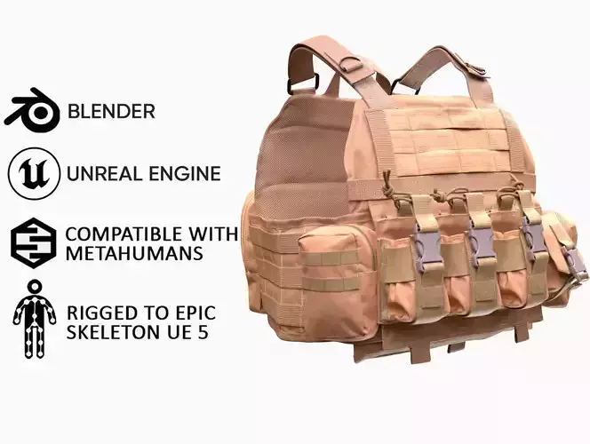 Plate Carrier 18 - All MH Bodies and UE5 Skeletons - Rigged Low-poly 3D model