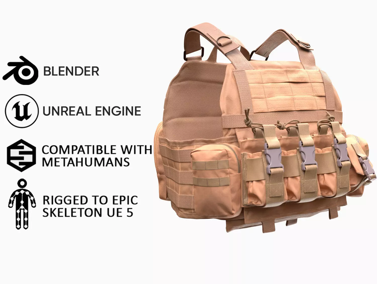 Plate Carrier 18 - All MH Bodies and UE5 Skeletons - Rigged Low-poly 3D model_0