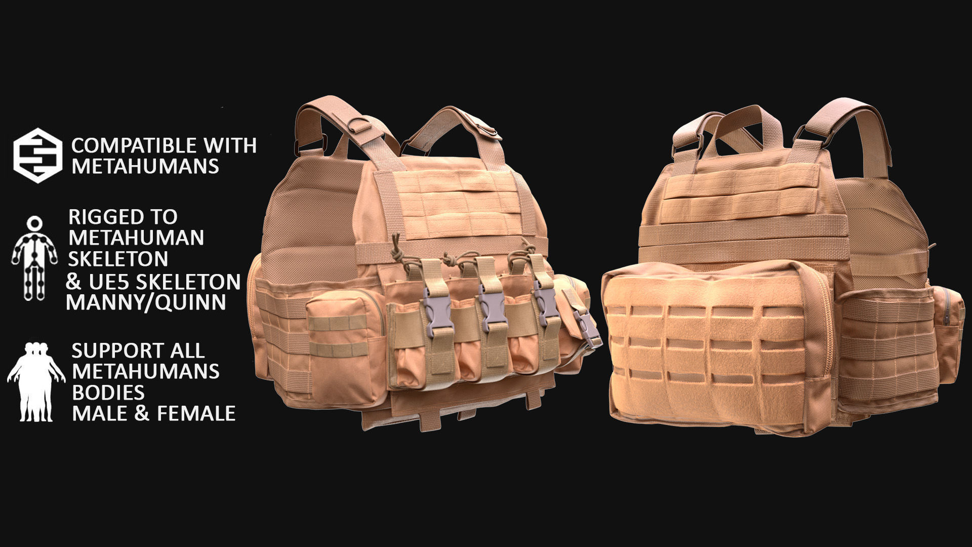 Plate Carrier 18 - All MH Bodies and UE5 Skeletons - Rigged Low-poly 3D model_3
