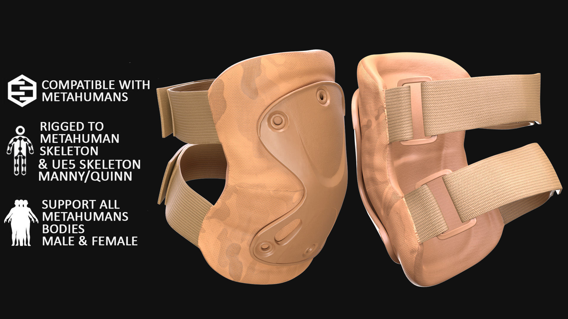 Elbow Pads 17 - All MH Bodies and UE5 Skeletons - Rigged Low-poly 3D model_3