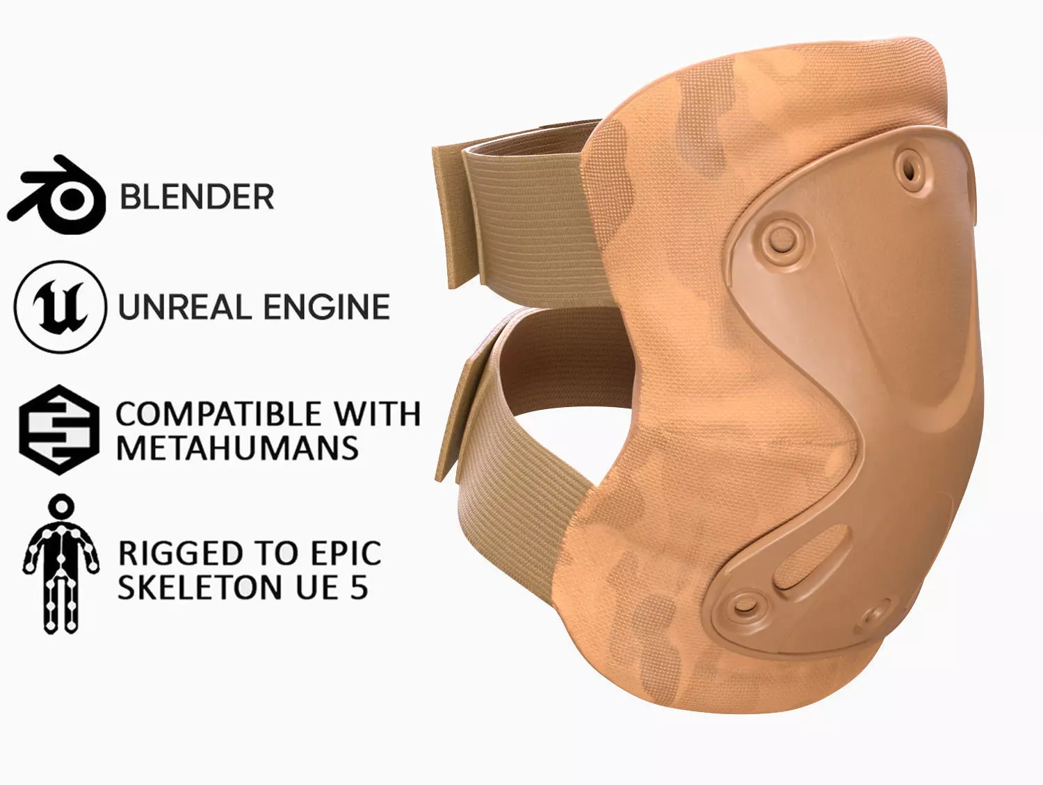 Elbow Pads 17 - All MH Bodies and UE5 Skeletons - Rigged Low-poly 3D model_0