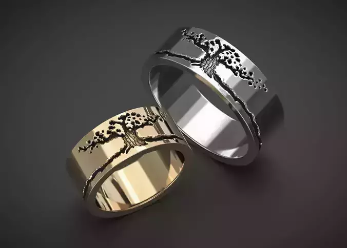 SET OF 13 SIZES WEDDING RINGS WITH THE IMAGE OF A TREE