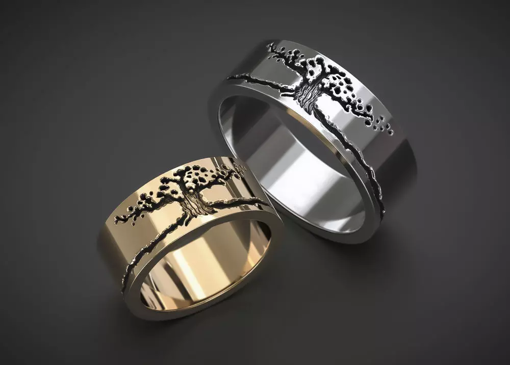 SET OF 13 SIZES WEDDING RINGS WITH THE IMAGE OF A TREE 3D print model_0