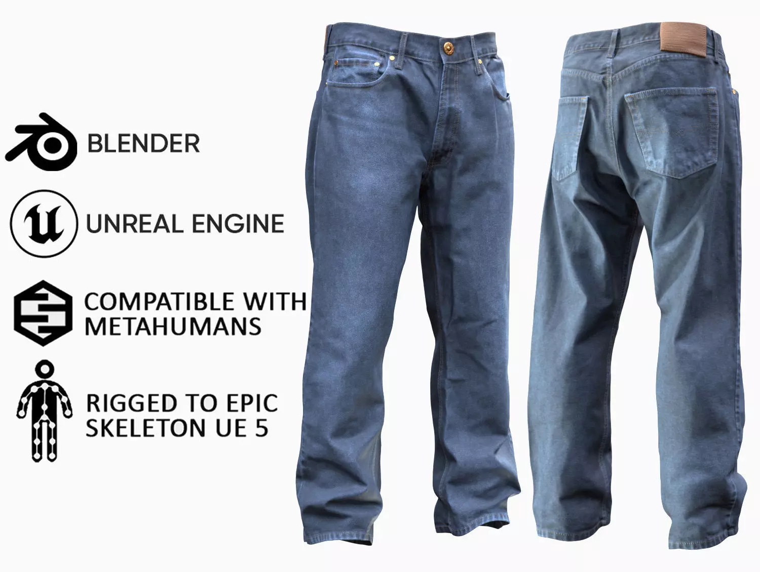 Jeans 11 - All MH Bodies and UE5 Skeletons - Rigged Low-poly 3D model_0