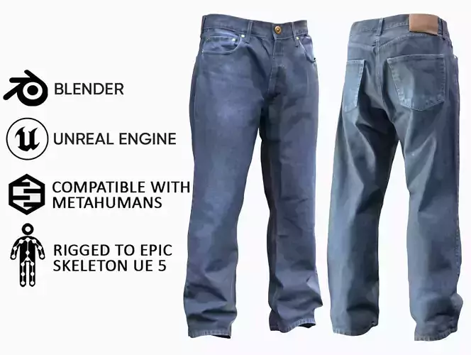 Jeans 11 - All MH Bodies and UE5 Skeletons - Rigged Low-poly 3D model