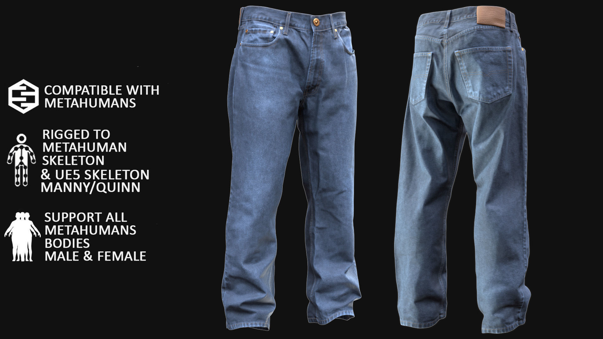 Jeans 11 - All MH Bodies and UE5 Skeletons - Rigged Low-poly 3D model_3