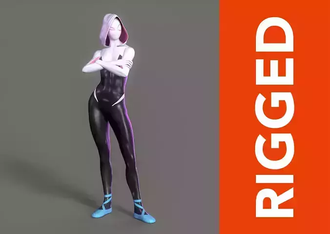 Spider-Gwen Rig Low-poly 3D model