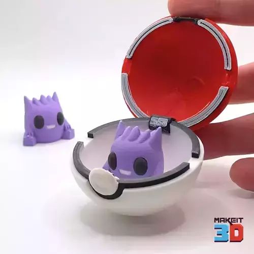 3D Printable Chibi Gengar With Print in Place Pokeball 3D print model