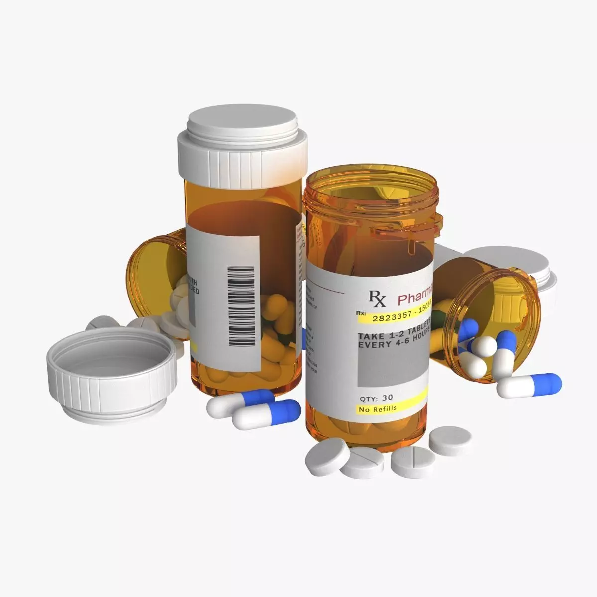 Pill Bottle Set Low-poly 3D model_0