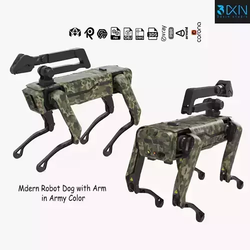 Modern Robot Dog with Arm in army color 3D model