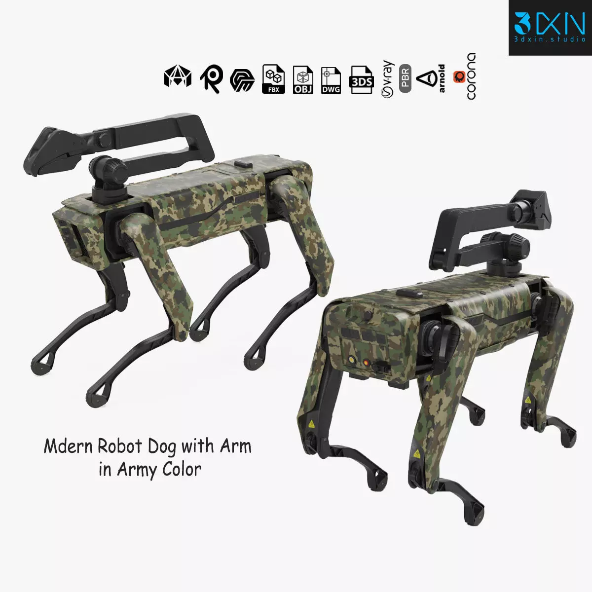 Modern Robot Dog with Arm in army color 3D model_0