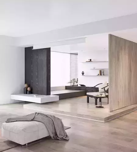 Modern living room and study room