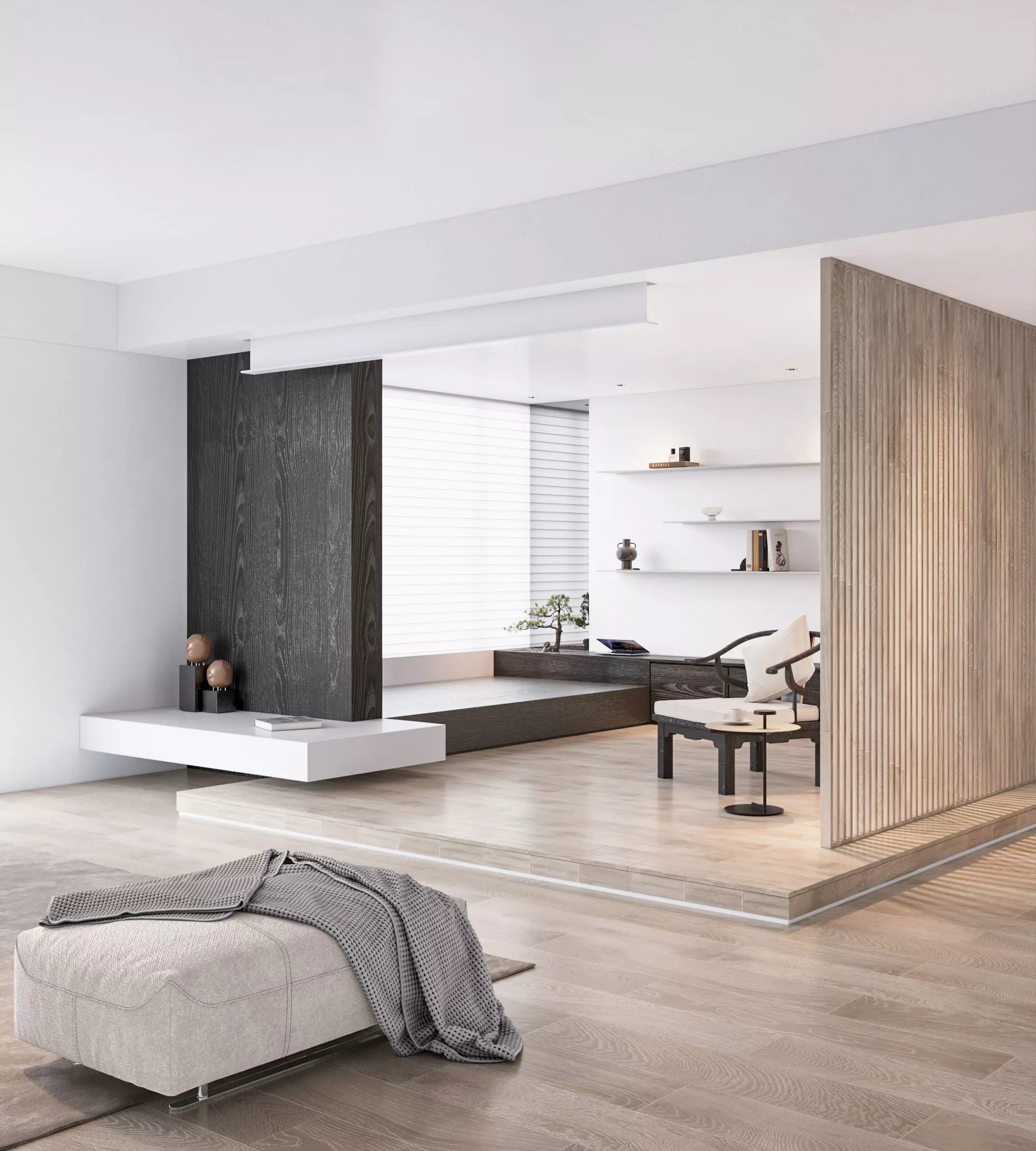 Modern living room and study room 3D model