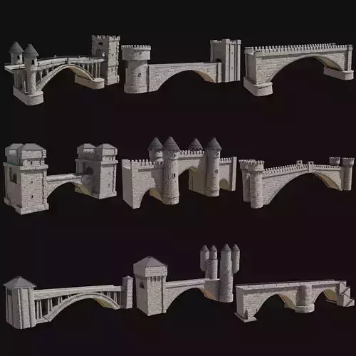 HUGE MONUMENTAL FANTASY CASTLE BRIDGE FORT FORTRESS COLLECTION Low-poly 3D model