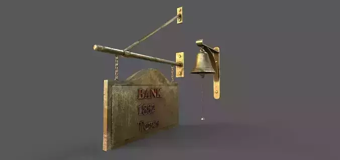 OLD BANK SIGN AND BELL 3D MODEL Low-poly 3D model
