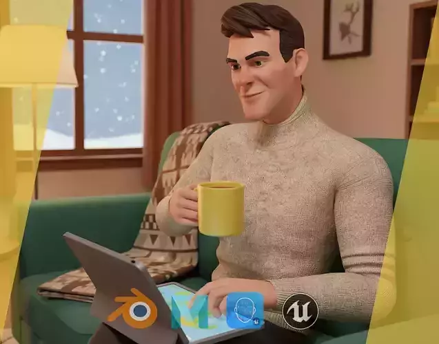 Stylized Confident Male in Sweater stylized anatomy  Low-poly 3D model