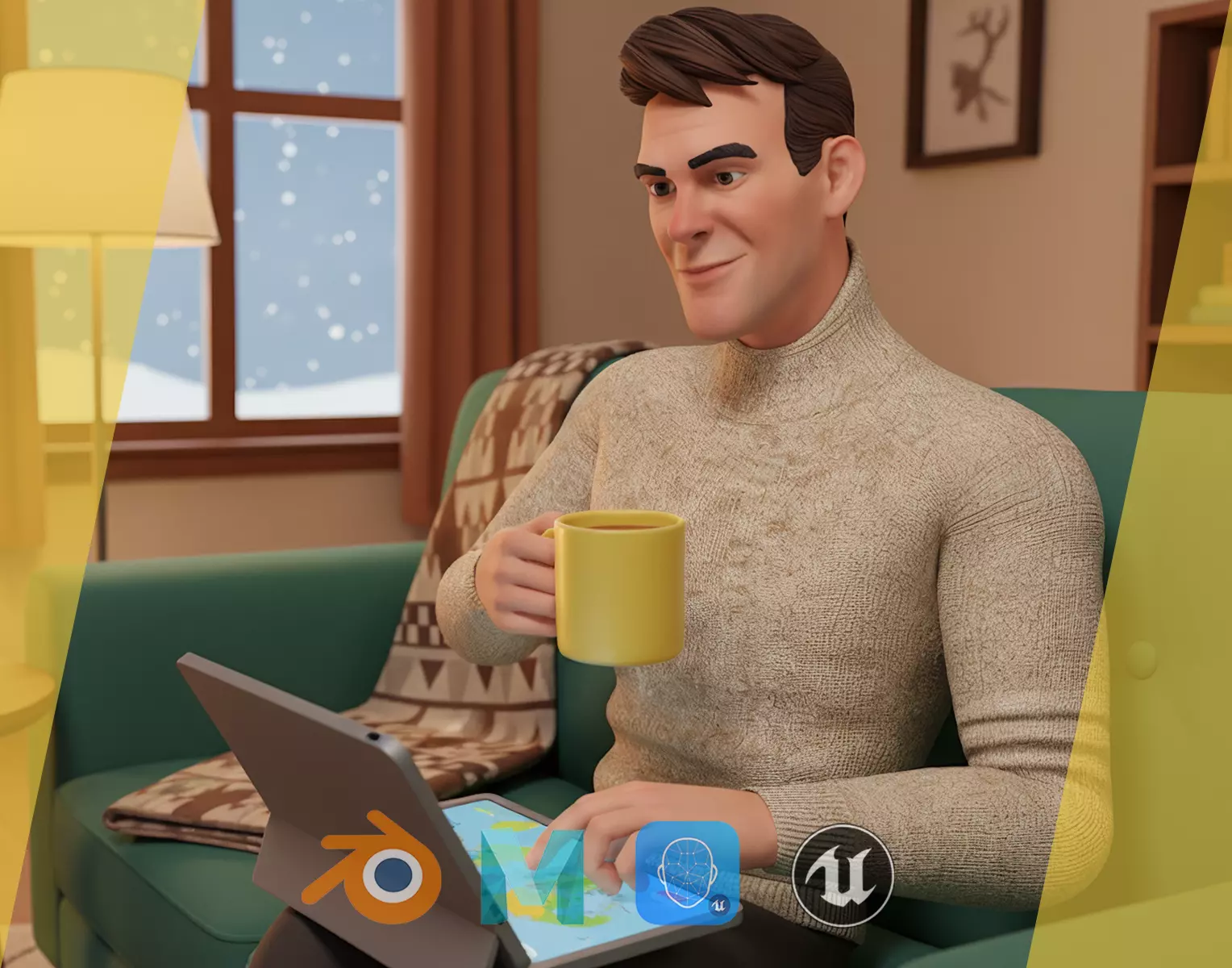 Stylized Confident Male in Sweater stylized anatomy  Low-poly 3D model_0