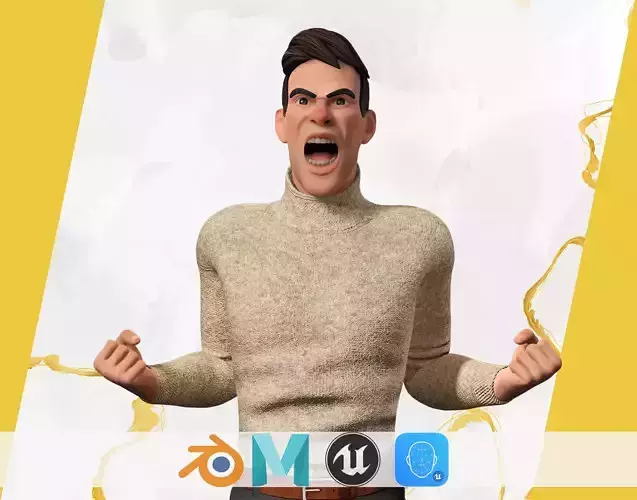 Stylized Confident Male in Sweater stylized anatomy  Low-poly 3D model