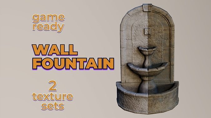 Wall Fountain concrete water ancient textures Low-poly 3D model