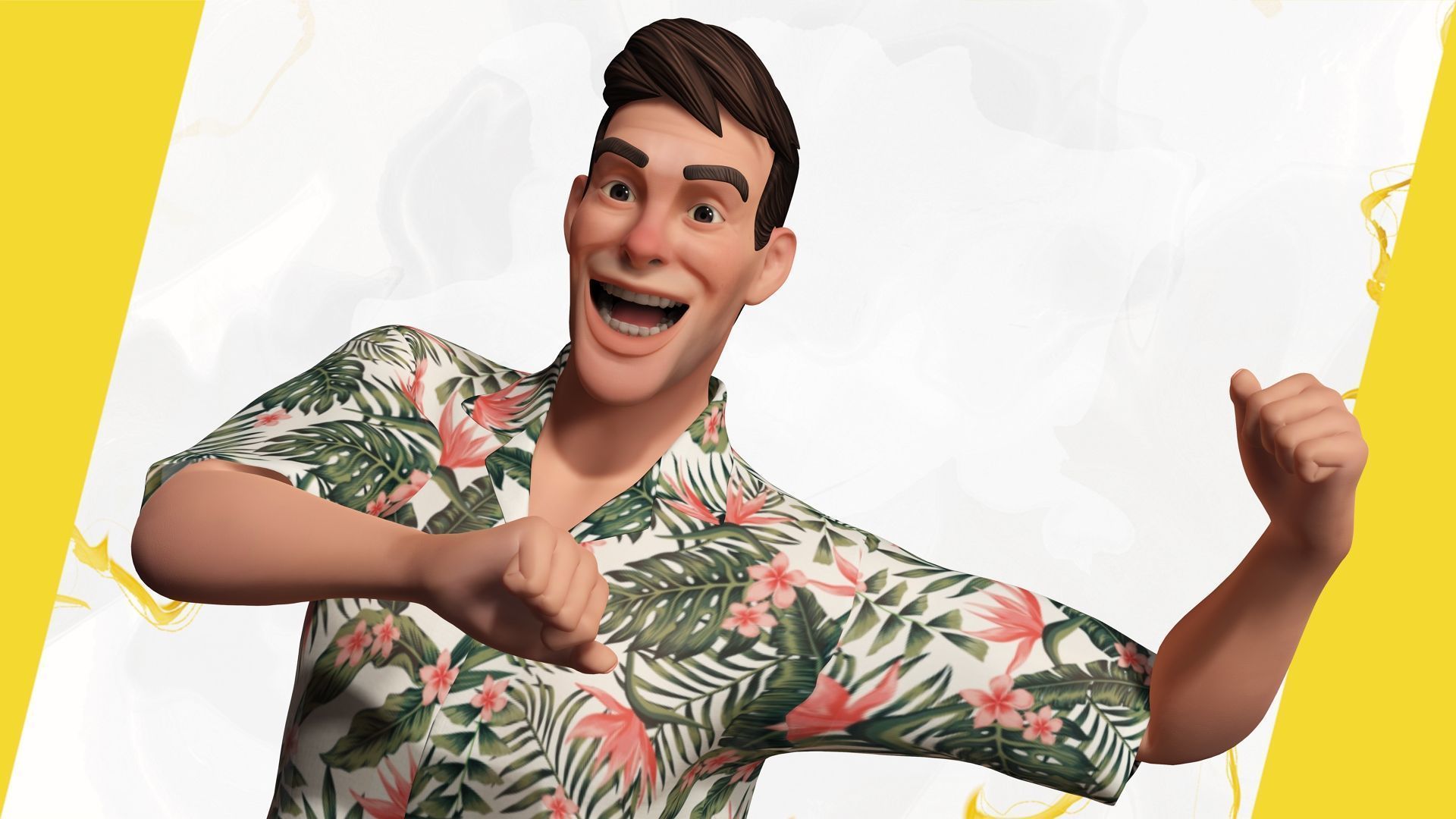 Stylized realism male celebration in Hawaiian shirt with energy  Low-poly 3D model_13