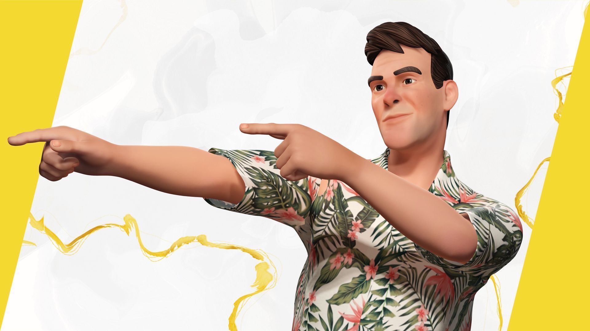 Stylized realism male celebration in Hawaiian shirt with energy  Low-poly 3D model_14