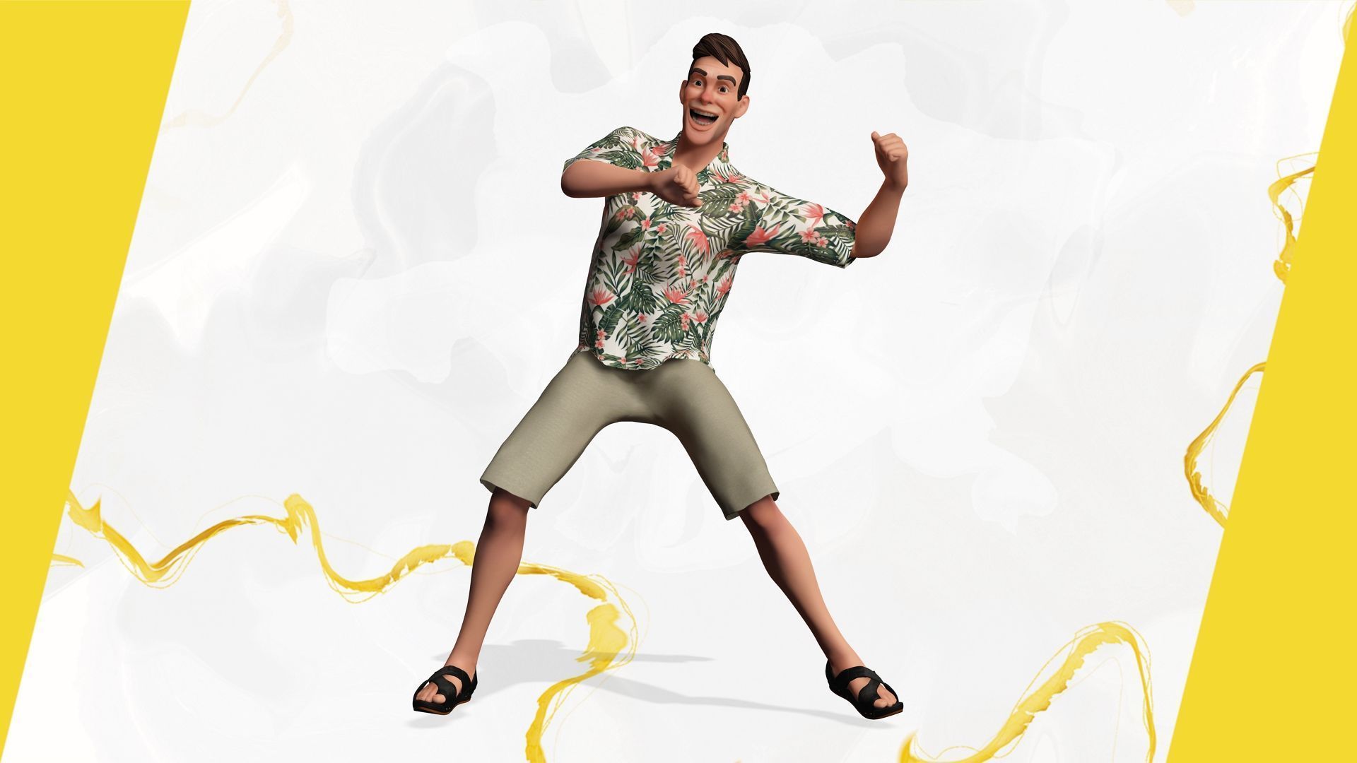 Stylized realism male celebration in Hawaiian shirt with energy  Low-poly 3D model_16
