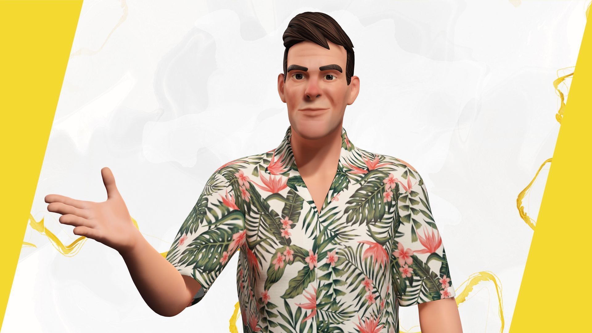 Stylized realism male celebration in Hawaiian shirt with energy  Low-poly 3D model_8