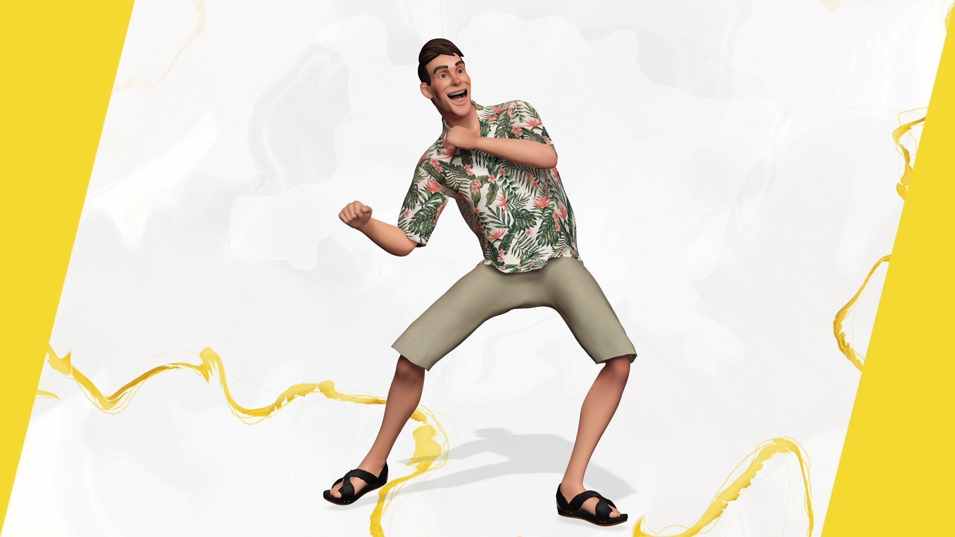Stylized realism male celebration in Hawaiian shirt with energy  Low-poly 3D model_15