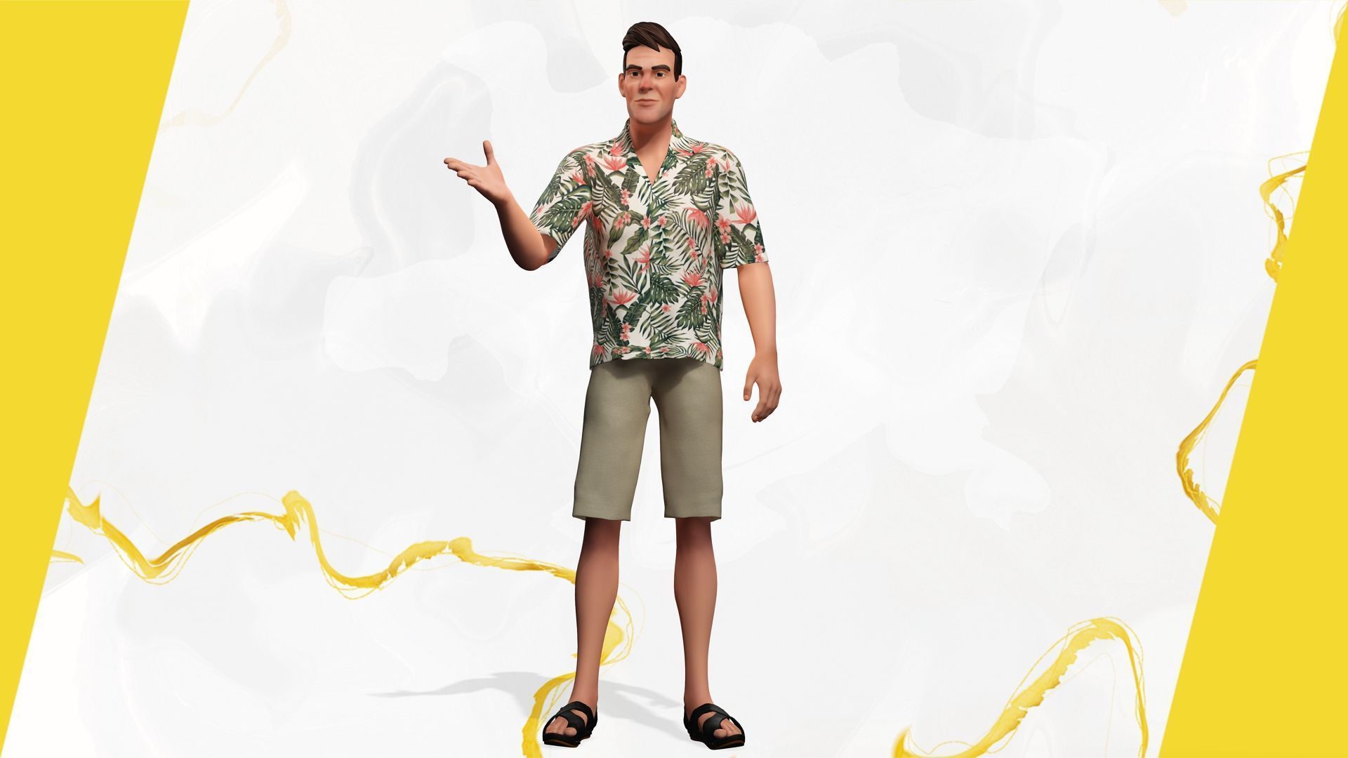 Stylized realism male celebration in Hawaiian shirt with energy  Low-poly 3D model_7