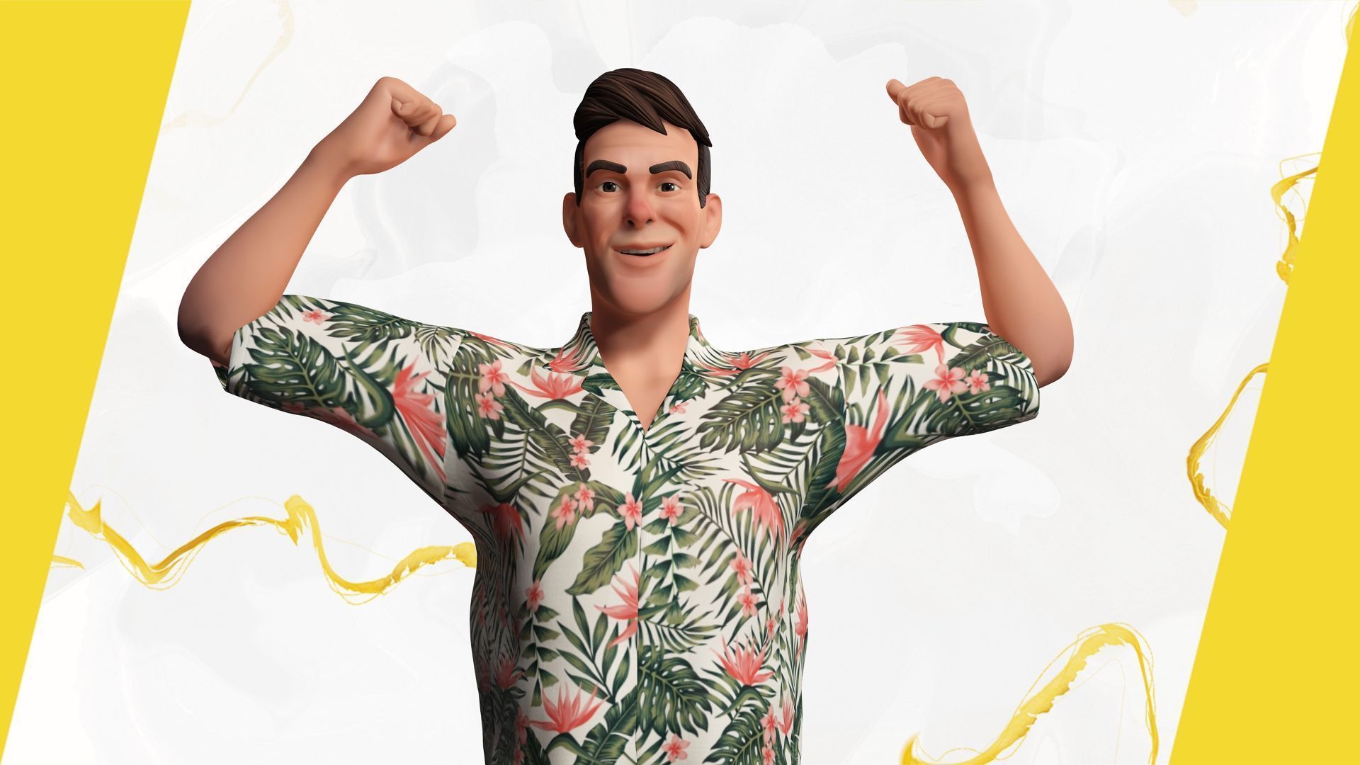 Stylized realism male celebration in Hawaiian shirt with energy  Low-poly 3D model_17