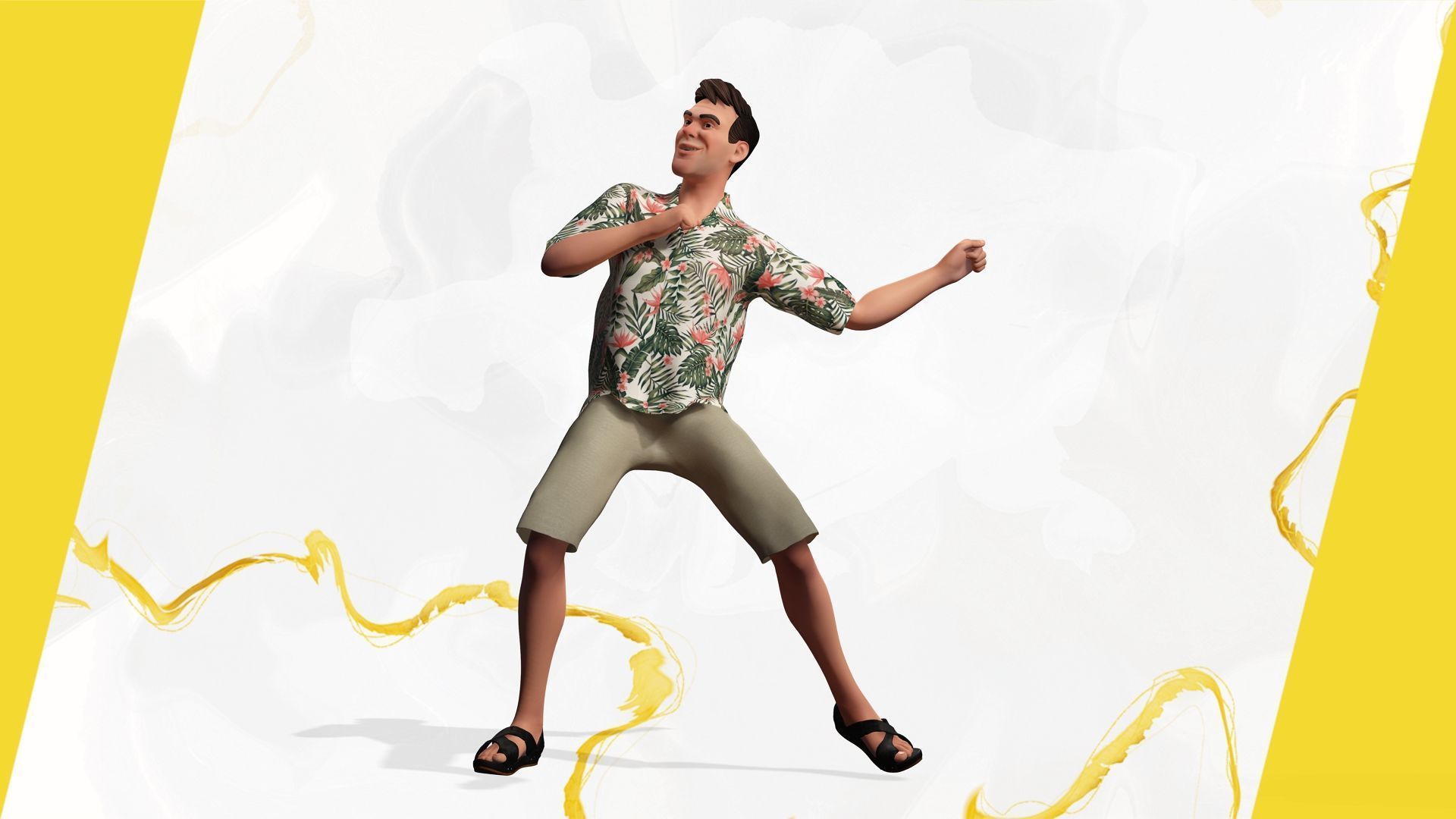 Stylized realism male celebration in Hawaiian shirt with energy  Low-poly 3D model_12