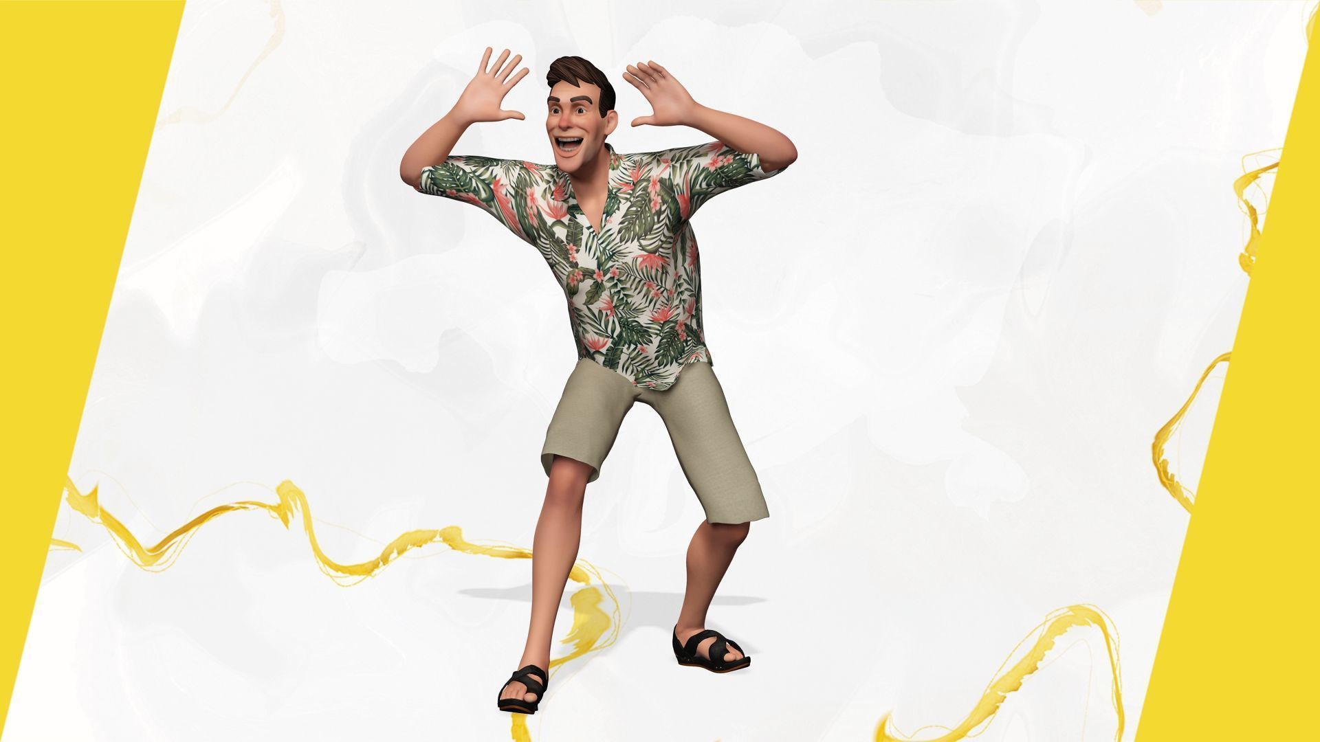 Stylized realism male celebration in Hawaiian shirt with energy  Low-poly 3D model_9