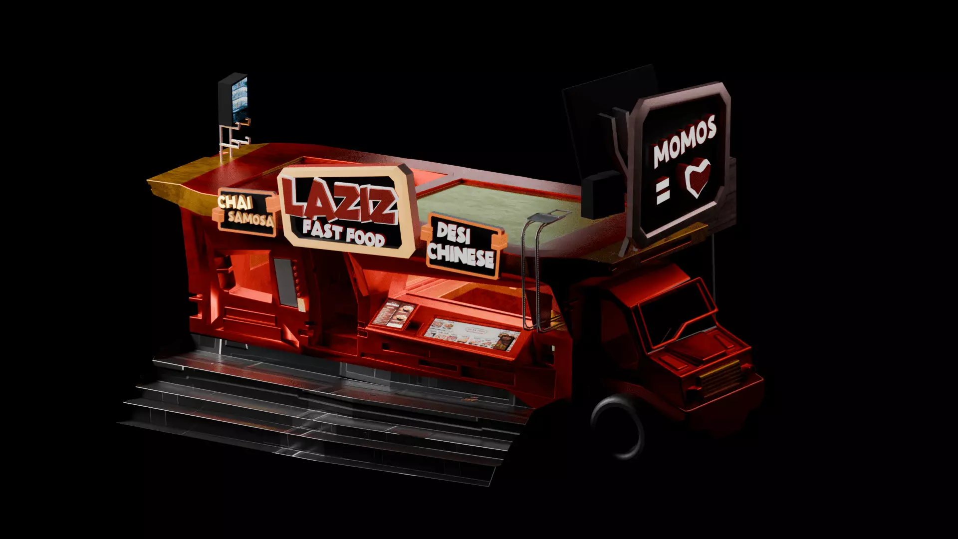 Food Truck Stall Free low-poly 3D model