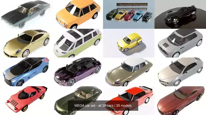 MEGA car set - all 39 cars 3D Model Collection