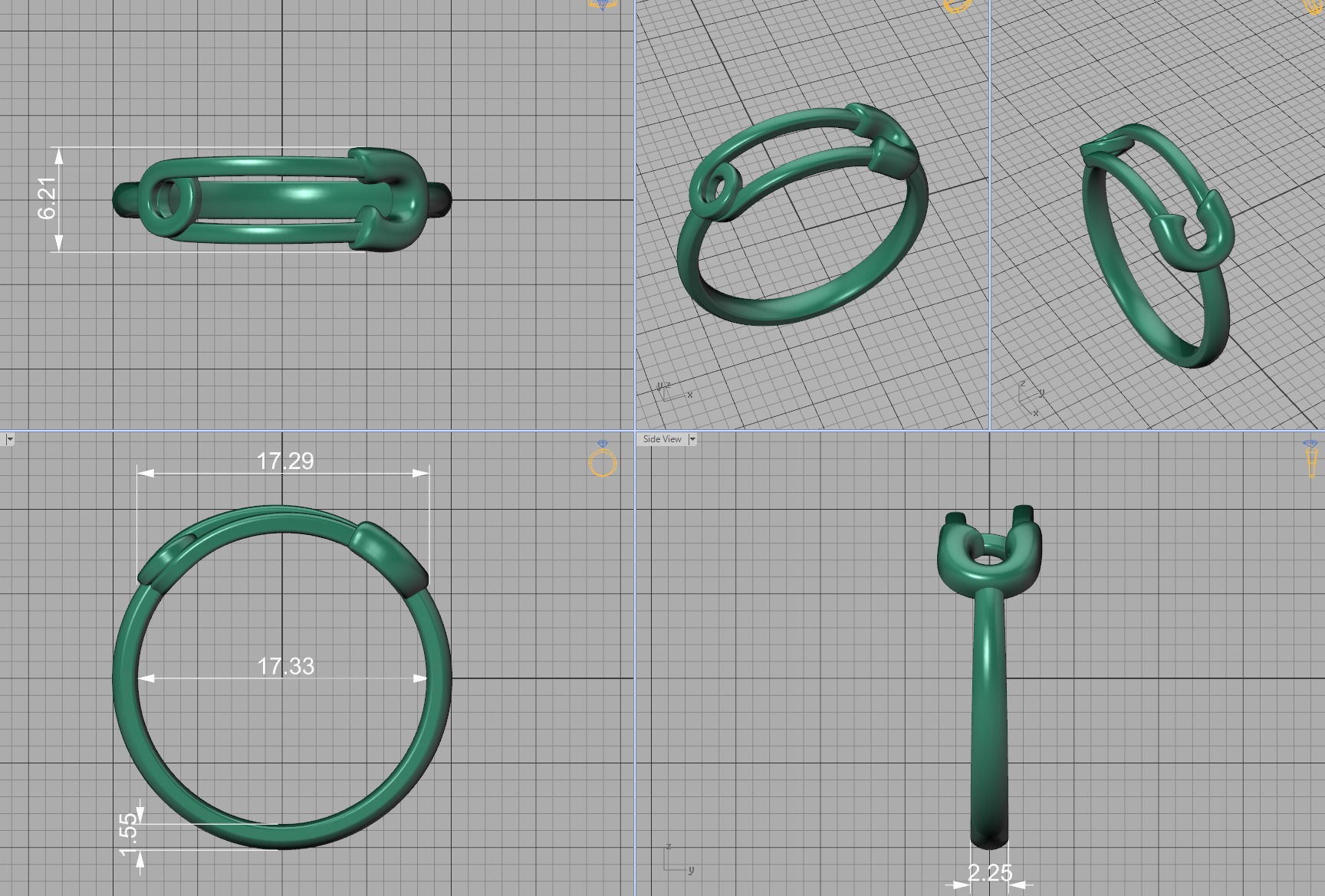 Safety Pin Ring Lucky Symbol Fashion Ring 3D model 3D print model_5