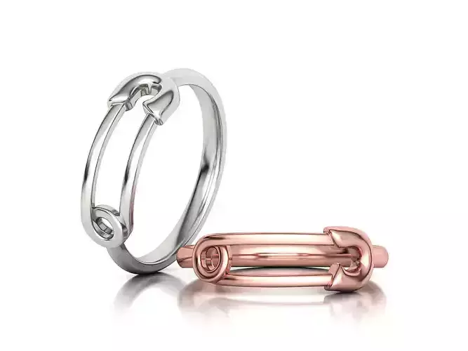 Safety Pin Ring Lucky Symbol Fashion Ring 3D model 3D print model