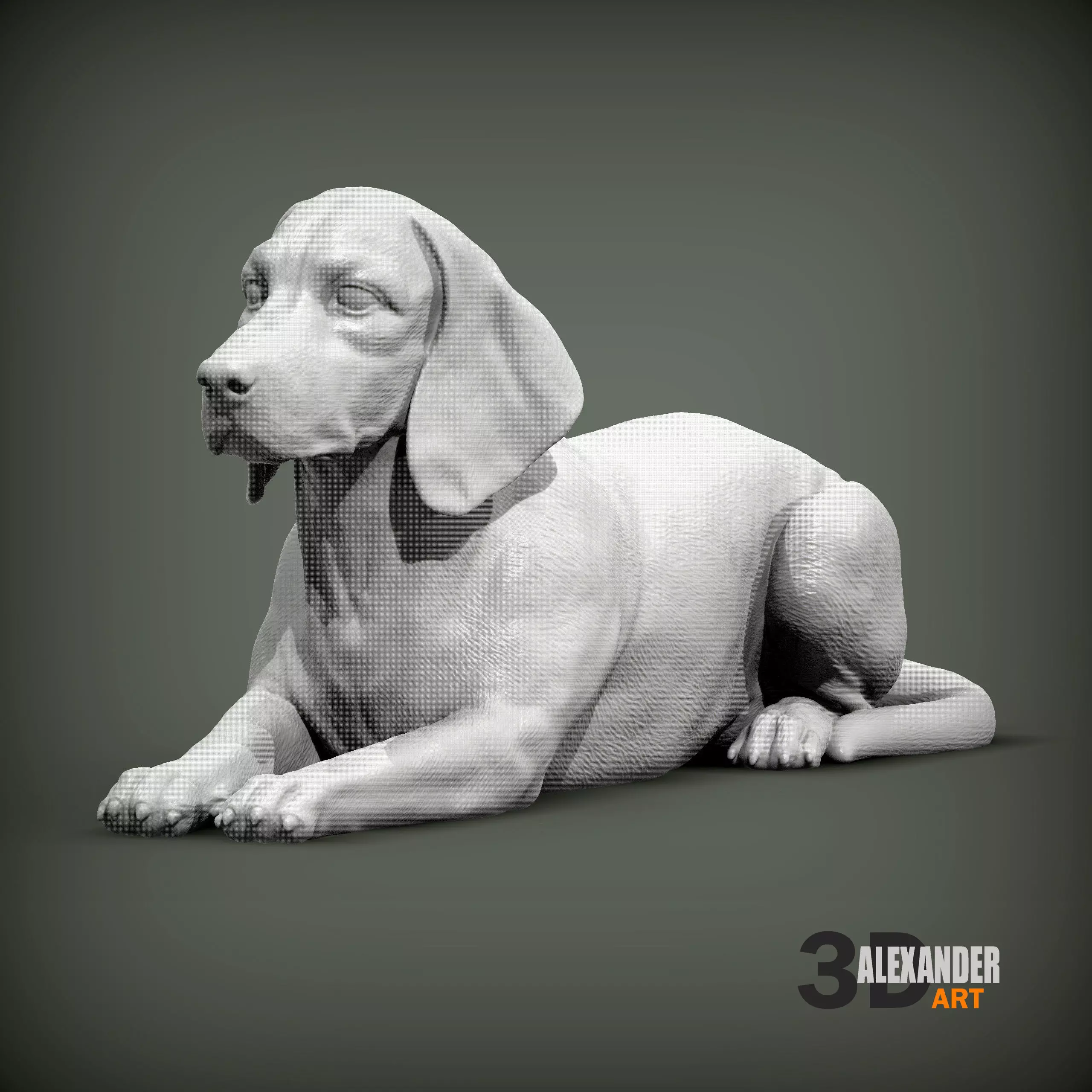 beagle is lying down 3D print model_0
