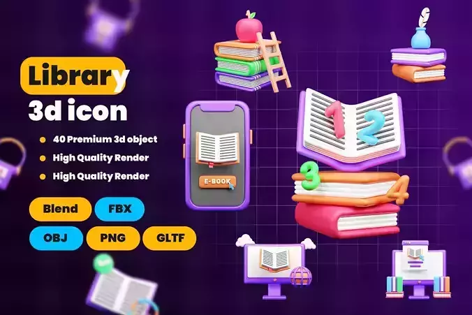 Library 3d Illustration  Icon Pack