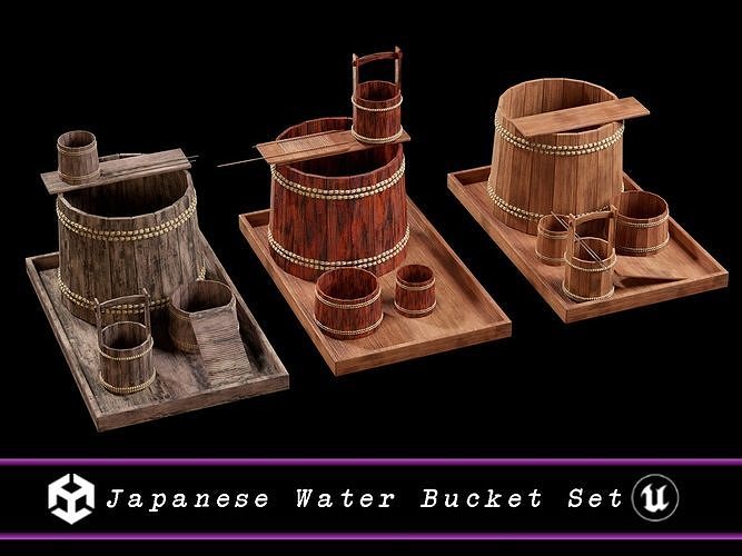 Japanese Water Bucket Set Low-poly 3D model