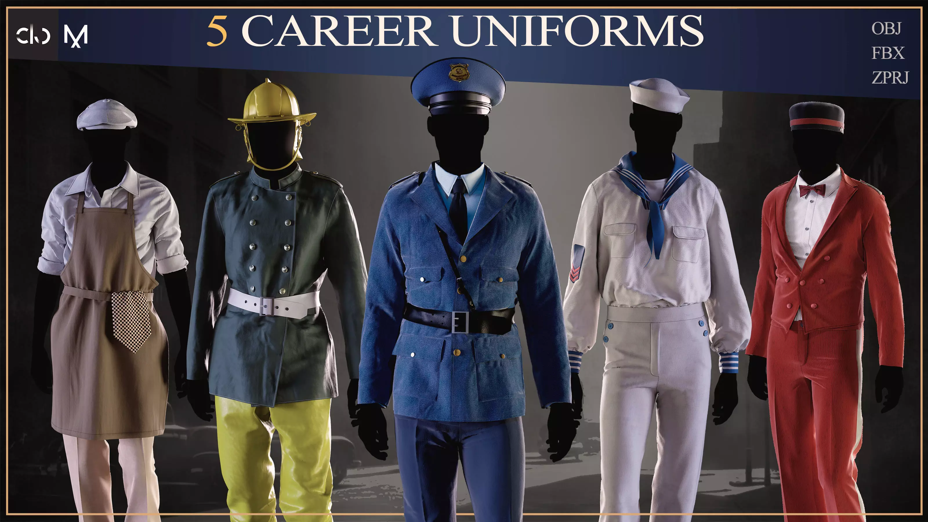 5 Old Career Uniforms 3D print model_0