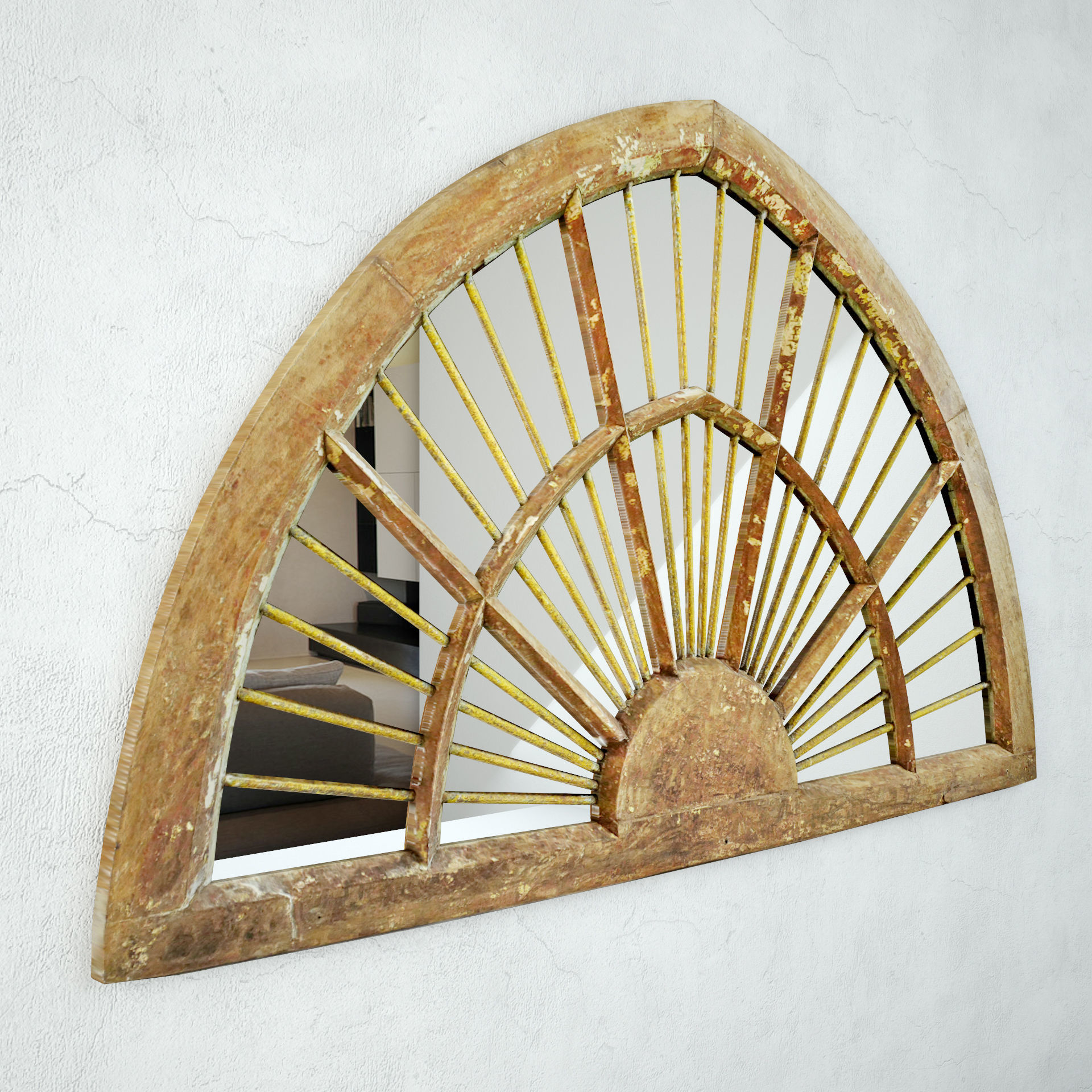 Old Wood and Iron Window Mirror 3D model_3