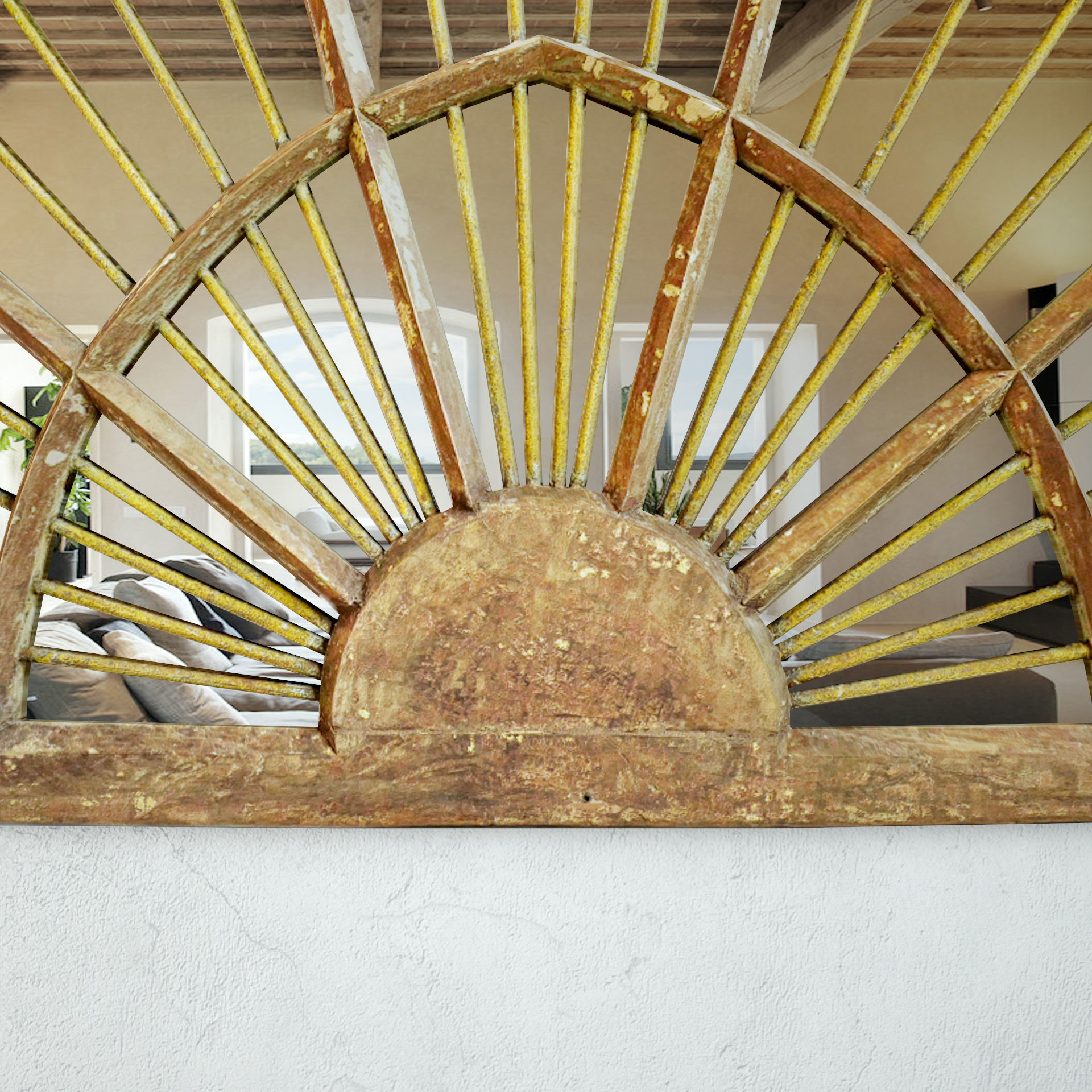 Old Wood and Iron Window Mirror 3D model_5