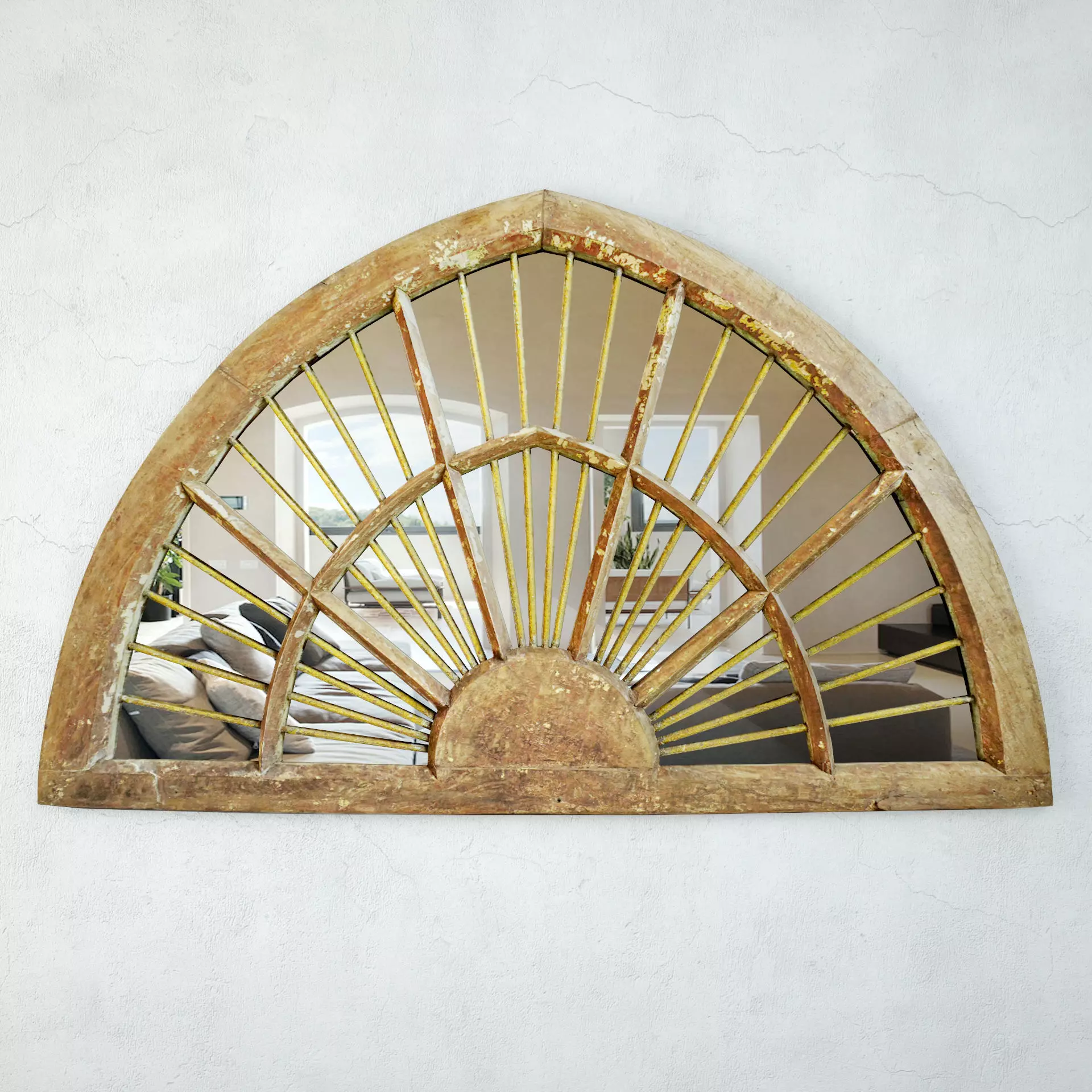 Old Wood and Iron Window Mirror 3D model_0